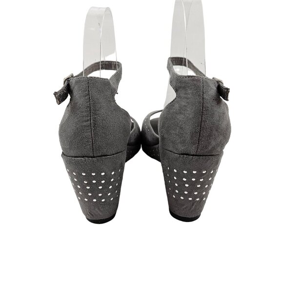Bijou By AJ Valenci Gray Studded Peep-Toe Wedge Sandals Size 8.5W Fabric Upper - Picture 2 of 9